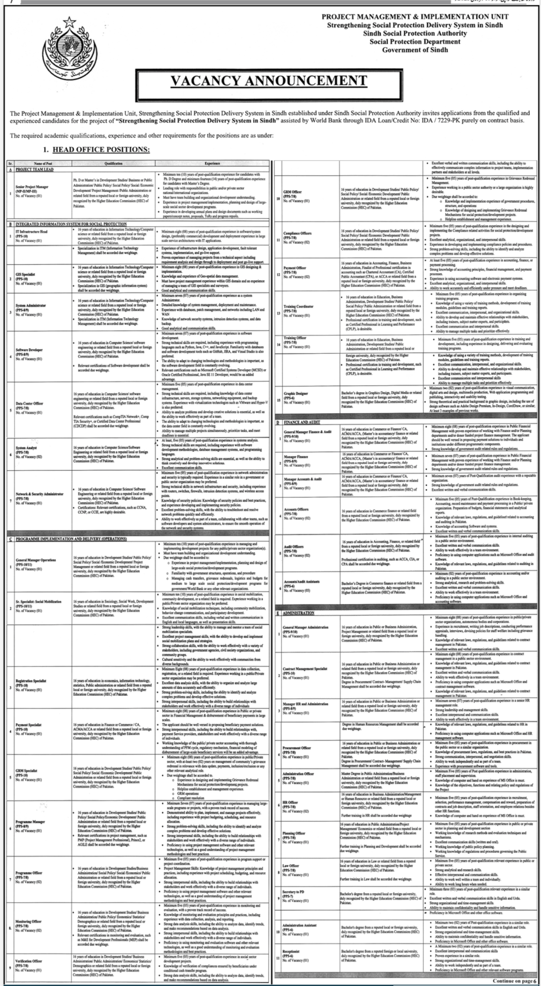 Sindh Social Protection Authority SSPA Job Advertisement
