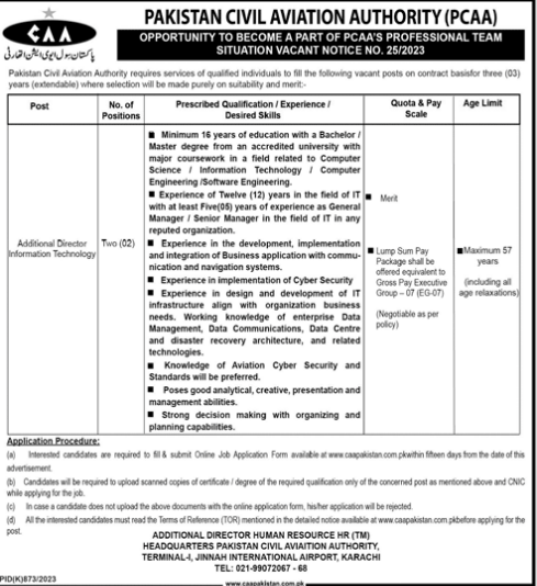Pakistan Civil Aviation Authority CAA Job Advertisement