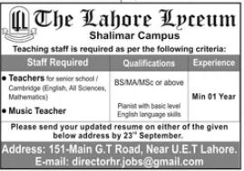 Lahore Lyceum  Job Advertisement